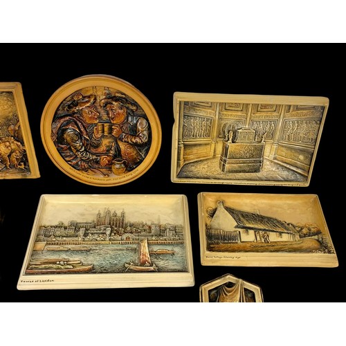 98b - A collection of early 20th century plaster plaques of famous people and buildings etc. Largest plaqu... 