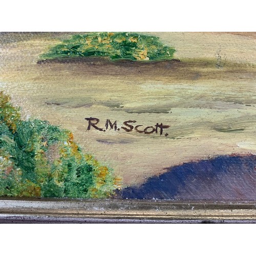 327g - An oil painting by R. M. Scott. Painting measures 51 x 40.5cm. Frame measures 59.5 x 49.5cm.