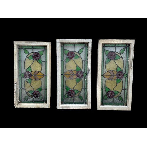 900b - 3 late 19th century Art Nouveau stained glass panels. 40 x 81cm.