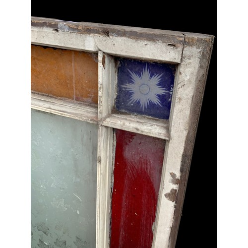 900c - A pair of Victorian stained glass panels with etched glass. 66 x 84cm.