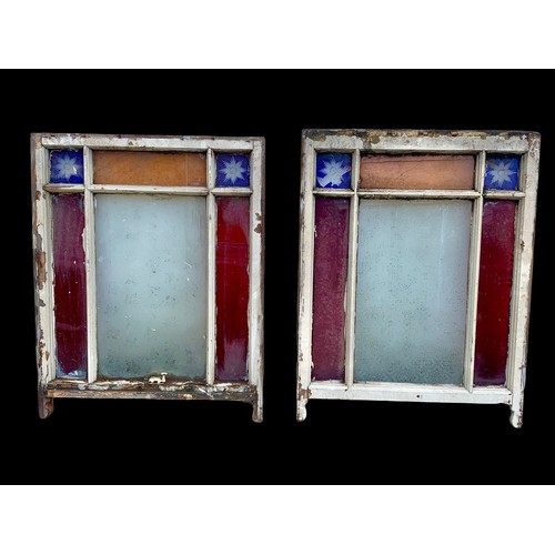 900c - A pair of Victorian stained glass panels with etched glass. 66 x 84cm.