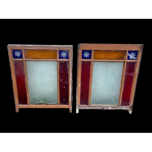 900c - A pair of Victorian stained glass panels with etched glass. 66 x 84cm.