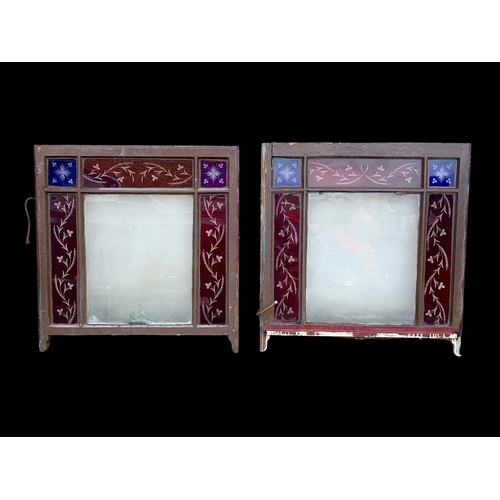 900d - A pair of Victorian stained glass panels with etched glass 76 x 78.5cm