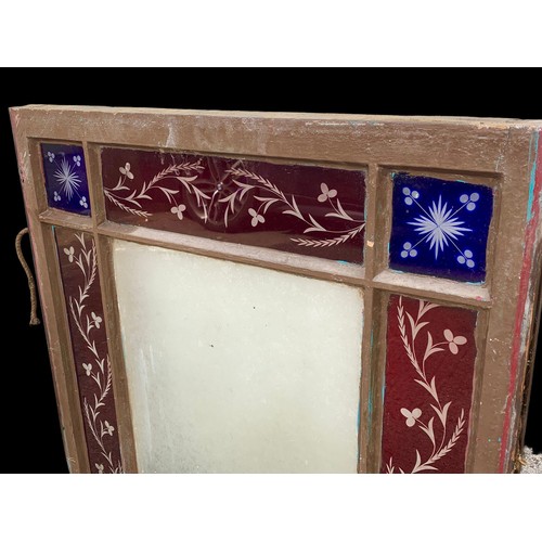 900d - A pair of Victorian stained glass panels with etched glass 76 x 78.5cm