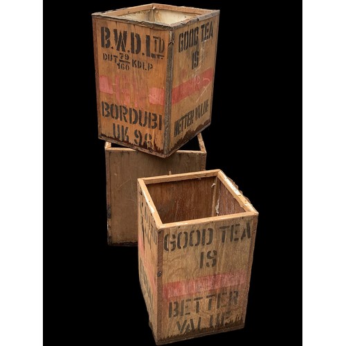 341 - 4 vintage wooden potato crates with 3 tea crates.