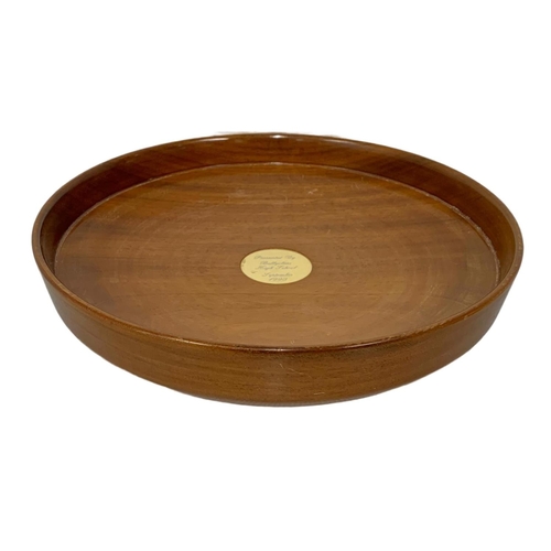 9 - A large teak bowl with presentation plaque. 31.5 x 7.5cm.