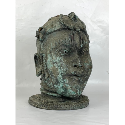 1 - Large vintage Benin bronze head, 32cm