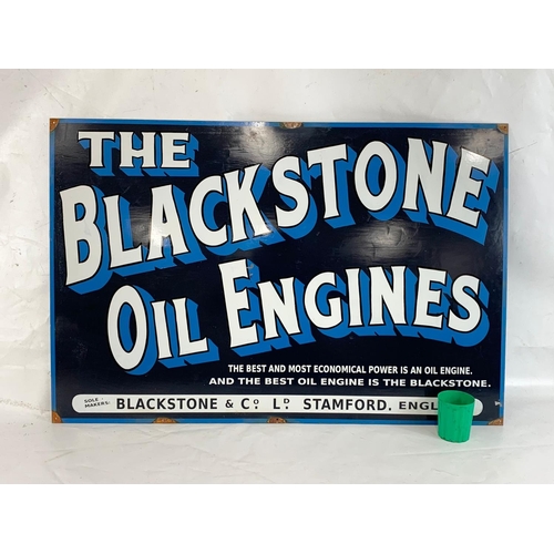 116 - A large quality heavy metal advertising sign, Blackstone Oil Engines, 92cm x 61cm