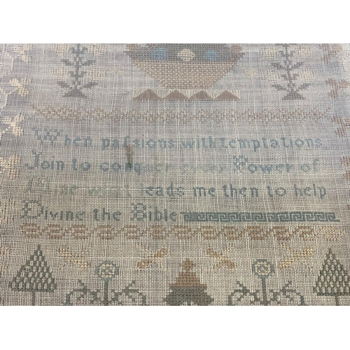 126 - A 19th century sampler, 39cm x 42cm