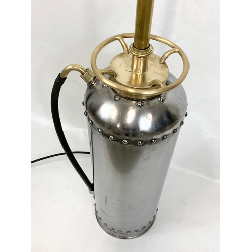 143 - A steam punk lamp, fire extinguisher. 147cm