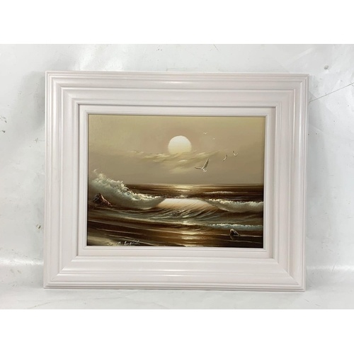 156 - A seascape oil painting by R. English. 57.5cm x 47.5cm