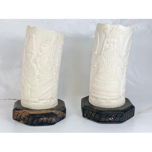 16 - A pair of faux ivory lamps on coromandel wood bases, 29.5cm