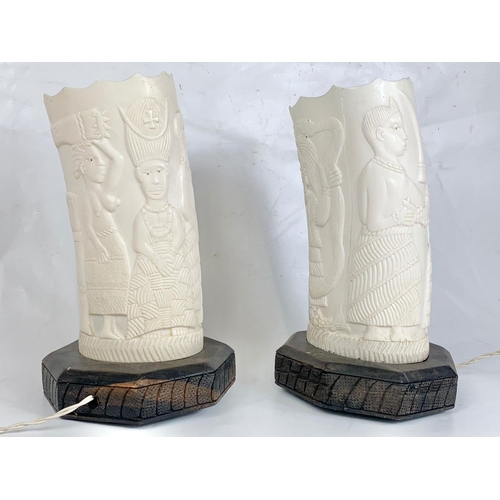 16 - A pair of faux ivory lamps on coromandel wood bases, 29.5cm