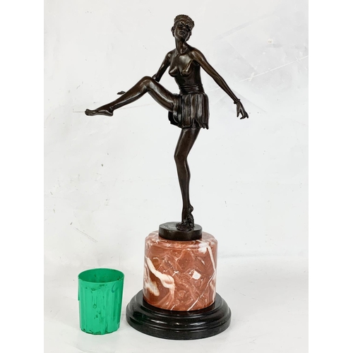 177 - An Art Deco style bronze figure on marble base.  48cm