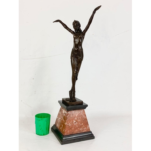 178 - An Art Deco style bronze figure on marble base.  55.5cm