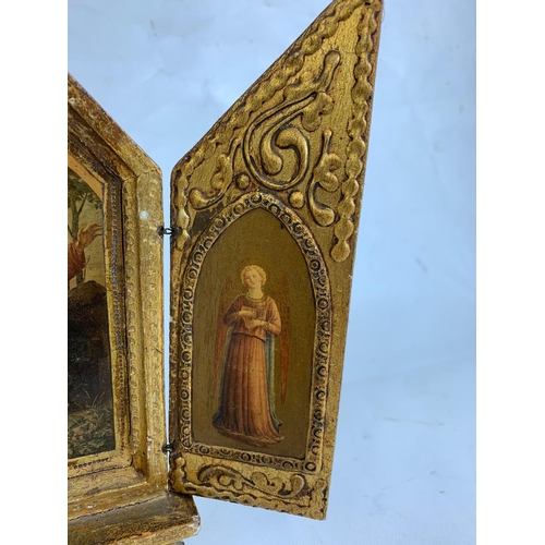 18 - An early 20th century gilt triptych, 24cm x 23cm