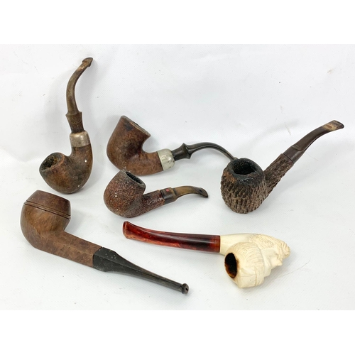 19 - 2 vintage Peterson Dublin pipes with silver mounts, with 4 other vintage pipes