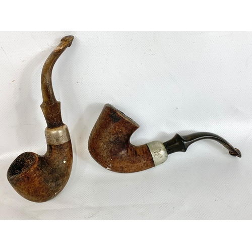 19 - 2 vintage Peterson Dublin pipes with silver mounts, with 4 other vintage pipes