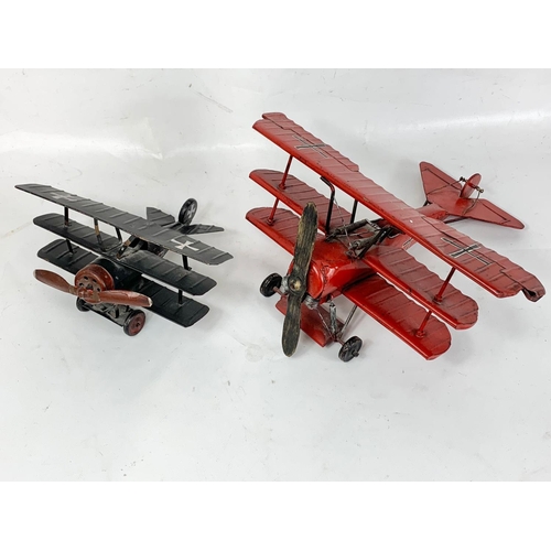 227 - 2 model metal  biplanes, 34cm