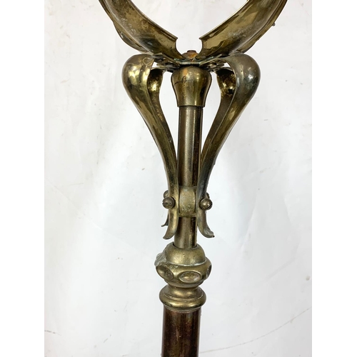 248 - A large Art Nouveau telescopic brass and copper oil lamp stand, extended 217cm