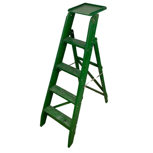 250 - A set of early 20th century painted ladders, 158cm