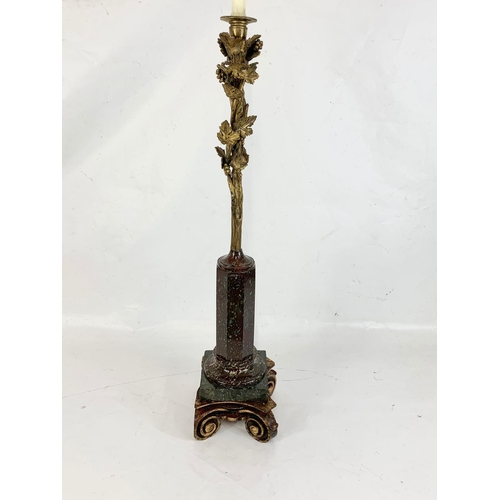 258 - A large 19th century Italian candle stand with gilded foliage decoration with marble and wood base. ... 