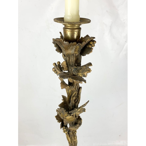 258 - A large 19th century Italian candle stand with gilded foliage decoration with marble and wood base. ... 