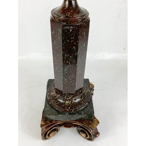 258 - A large 19th century Italian candle stand with gilded foliage decoration with marble and wood base. ... 