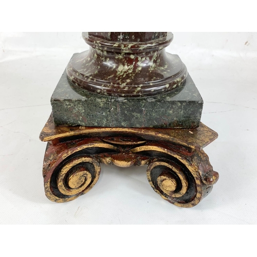 258 - A large 19th century Italian candle stand with gilded foliage decoration with marble and wood base. ... 