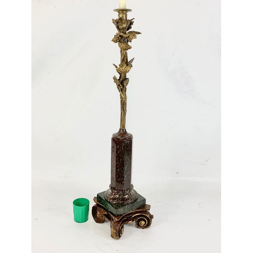 258 - A large 19th century Italian candle stand with gilded foliage decoration with marble and wood base. ... 