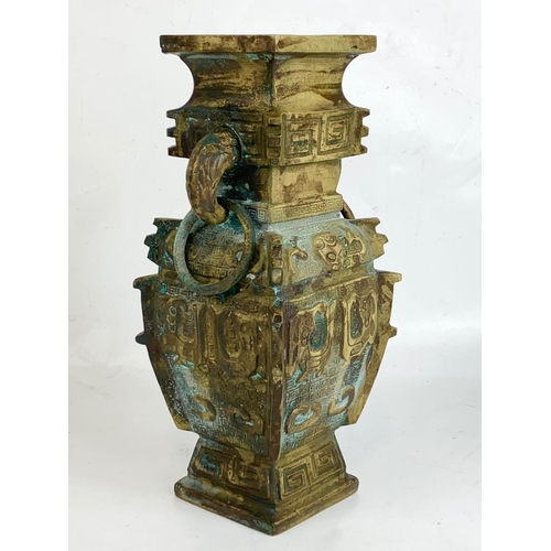 35 - A late 19th century heavy  ornate Chinese bronze vase, 13cm x 30cm