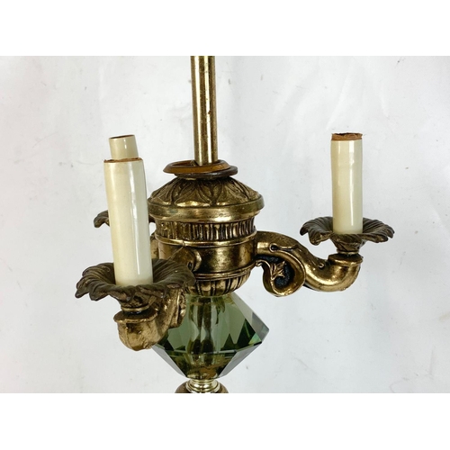 361 - A large brass and marble lamp.  88cm