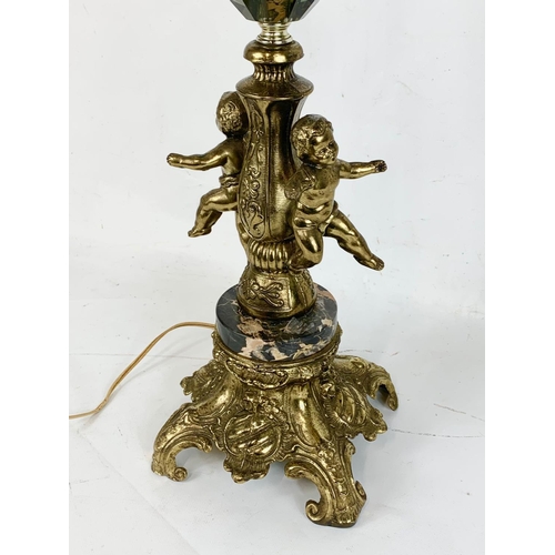 361 - A large brass and marble lamp.  88cm