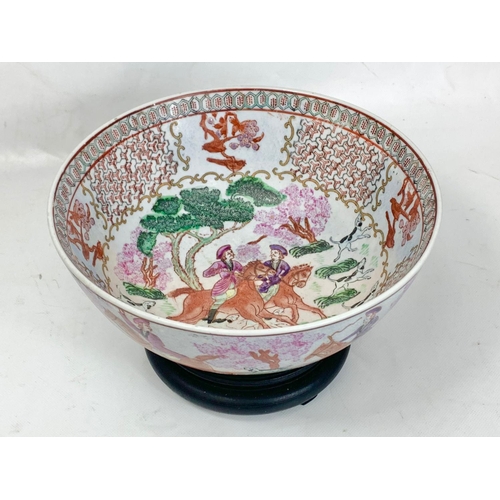 466 - Large late 19th century Chinese designed pottery bowl on stand. Not including stand, 25cm x 11.5cm