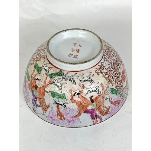 466 - Large late 19th century Chinese designed pottery bowl on stand. Not including stand, 25cm x 11.5cm