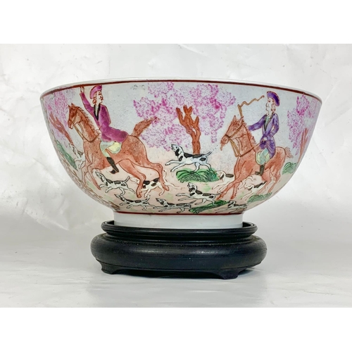 466 - Large late 19th century Chinese designed pottery bowl on stand. Not including stand, 25cm x 11.5cm