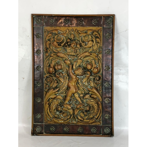 47 - An early 19th century ornate copper and brass embossed panel, circa 1830s. 49cm x 73.5cm