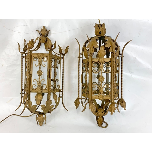 53 - A large early 20th century ornate porch lamp in the Neo Gothic style with matching wall light fixtur... 