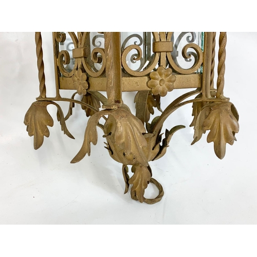 53 - A large early 20th century ornate porch lamp in the Neo Gothic style with matching wall light fixtur... 