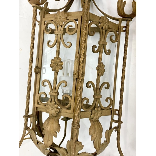 53 - A large early 20th century ornate porch lamp in the Neo Gothic style with matching wall light fixtur... 