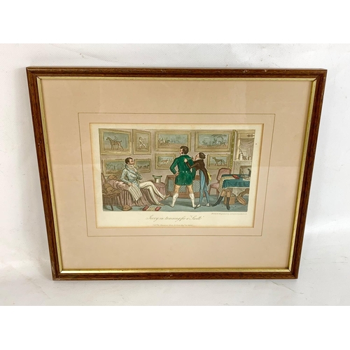 59 - A pair of early 19th century coloured engravings by Cruikshank, reframed 32.5cm x 27cm