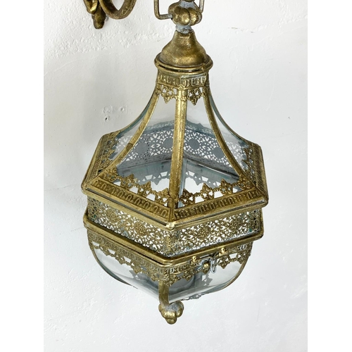 61 - An ornate brass hanging light fixture, 47cm