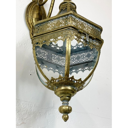 61 - An ornate brass hanging light fixture, 47cm