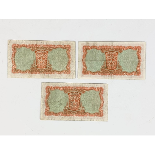 711 - 3 Lady Lavery currency commission 10 shilling notes, war codes. 1940, 1941, 1943