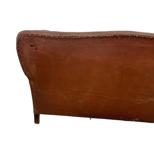 797 - Early 20th Century leather club sofa with original leather, circa 1930. 124x80x80cm