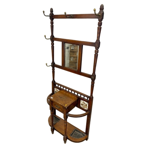 802 - Victorian oak hall stand. 85cm x 33cm x 209cm