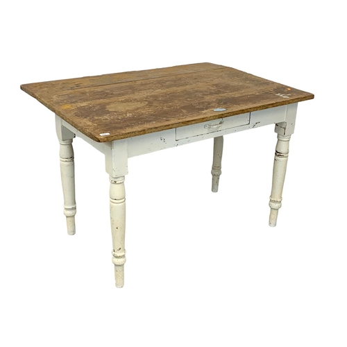 804 - A pine kitchen table circa 1900, 122cm x 66cm x 77cm