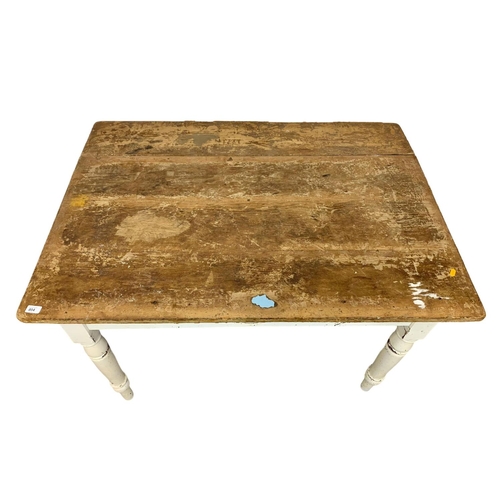 804 - A pine kitchen table circa 1900, 122cm x 66cm x 77cm