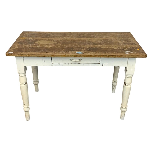 804 - A pine kitchen table circa 1900, 122cm x 66cm x 77cm