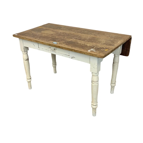 804 - A pine kitchen table circa 1900, 122cm x 66cm x 77cm